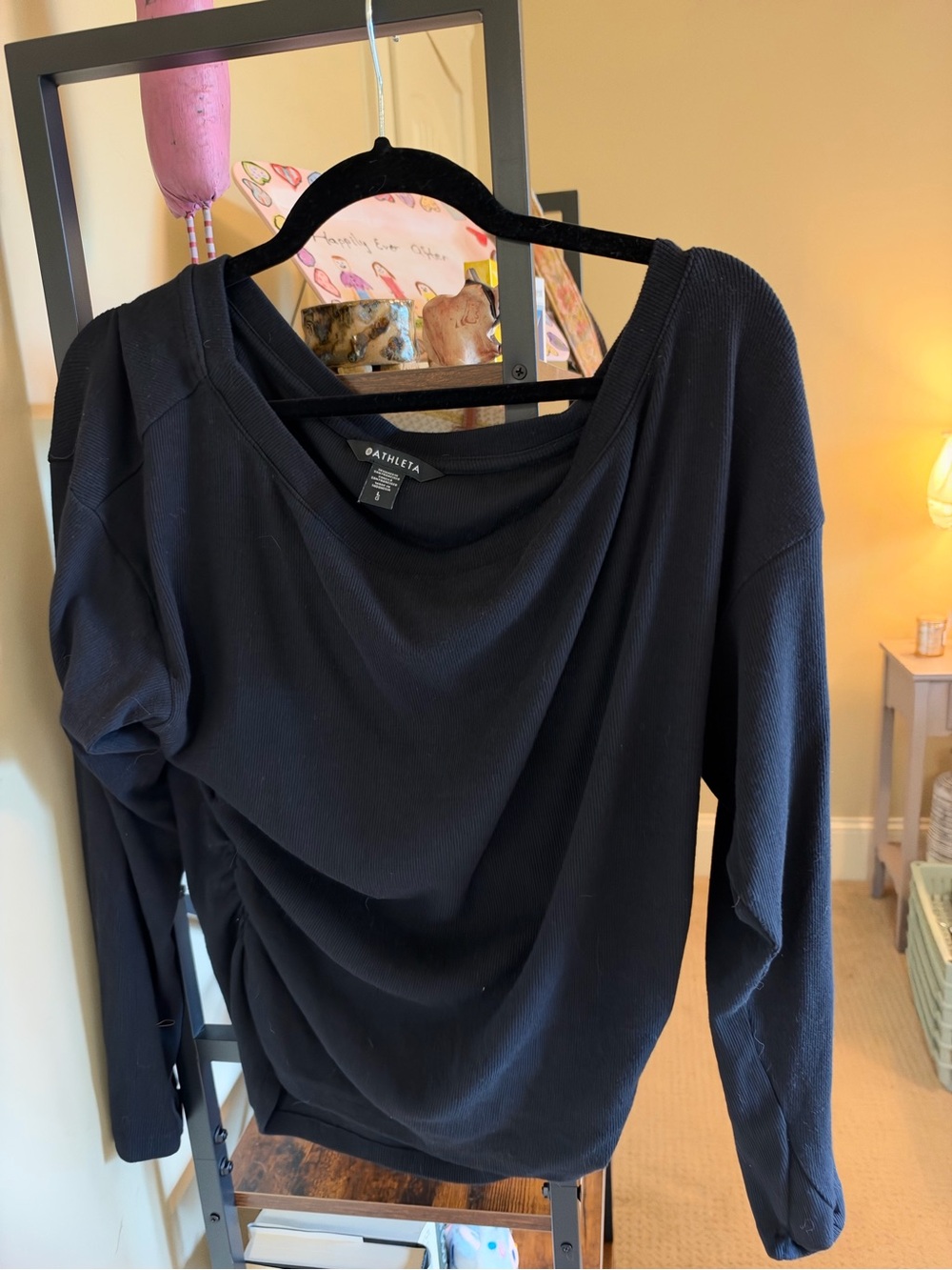 Athleta Black Long-Sleeve Draped Crew Top